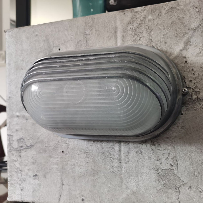 Contemporary Industrial Waterproof Aluminum Glass Frosted Oval Striped 1-Light Wall Sconce Lamp For Outdoor Patio