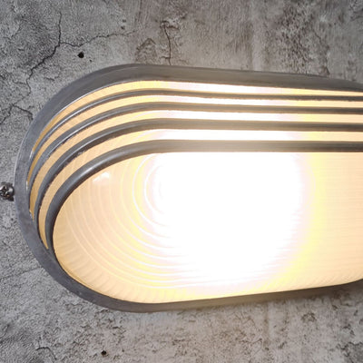 Contemporary Industrial Waterproof Aluminum Glass Frosted Oval Striped 1-Light Wall Sconce Lamp For Outdoor Patio