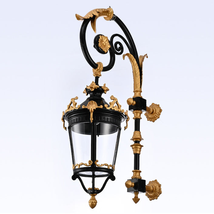 Traditional European Waterproof Aluminum Glass Lantern Carved LED Wall Sconce Lamp For Outdoor Patio