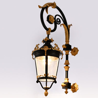 Traditional European Waterproof Aluminum Glass Lantern Carved LED Wall Sconce Lamp For Outdoor Patio