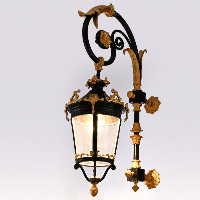 Traditional European Waterproof Aluminum Glass Lantern Carved LED Wall Sconce Lamp For Outdoor Patio