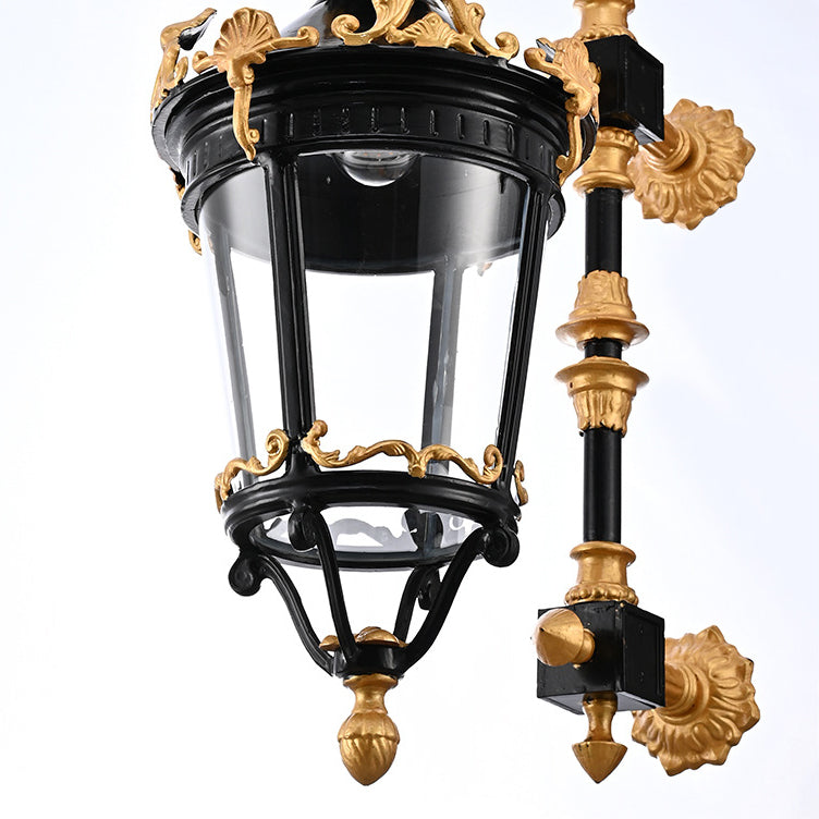 Traditional European Waterproof Aluminum Glass Lantern Carved LED Wall Sconce Lamp For Outdoor Patio