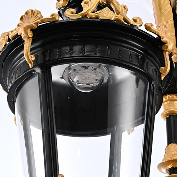 Traditional European Waterproof Aluminum Glass Lantern Carved LED Wall Sconce Lamp For Outdoor Patio