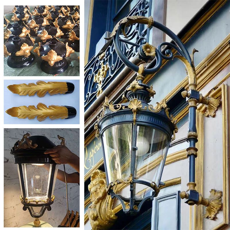 Traditional European Waterproof Aluminum Glass Lantern Carved LED Wall Sconce Lamp For Outdoor Patio