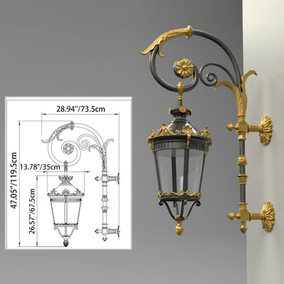 Traditional European Waterproof Aluminum Glass Lantern Carved LED Wall Sconce Lamp For Outdoor Patio