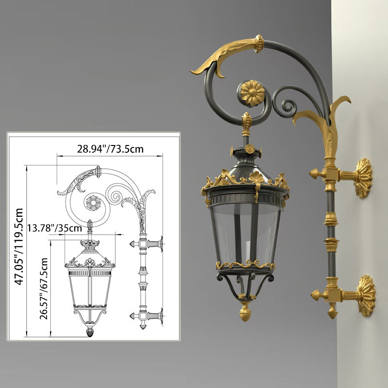 Traditional European Waterproof Aluminum Glass Lantern Carved LED Wall Sconce Lamp For Outdoor Patio