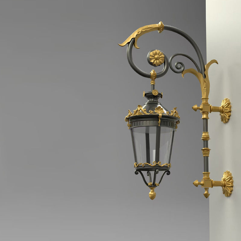 Traditional European Waterproof Aluminum Glass Lantern Carved LED Wall Sconce Lamp For Outdoor Patio