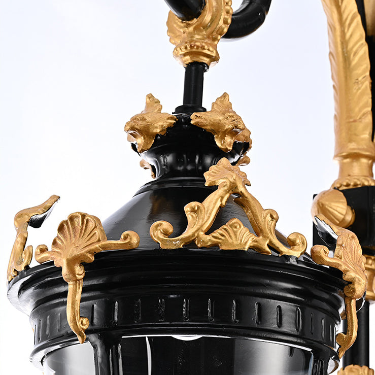 Traditional European Waterproof Aluminum Glass Lantern Carved LED Wall Sconce Lamp For Outdoor Patio