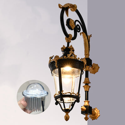 Traditional European Waterproof Aluminum Glass Lantern Carved LED Wall Sconce Lamp For Outdoor Patio