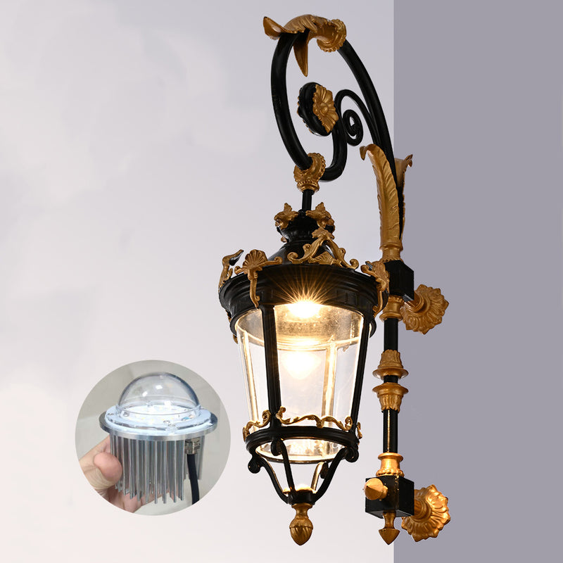 Traditional European Waterproof Aluminum Glass Lantern Carved LED Wall Sconce Lamp For Outdoor Patio
