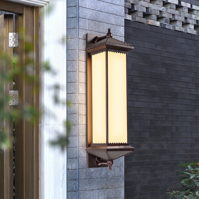 Traditional Chinese Waterproof ABS Aluminum Glass Rectangular Happiness Wealth Pattern LED Wall Sconce Lamp For Outdoor Patio