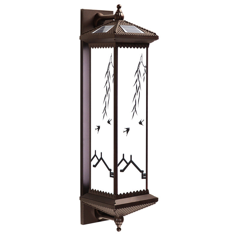 Traditional Chinese Waterproof ABS Aluminum Glass Rectangular Happiness Wealth Pattern LED Wall Sconce Lamp For Outdoor Patio