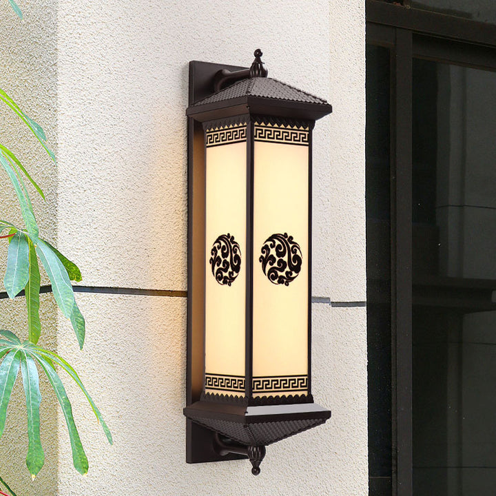 Traditionelle chinesische wasserdichte ABS-Aluminium-Glas-Rechteckige Glücks- und Wohlstandsmuster-LED-Wandleuchte für den Außenbereich 