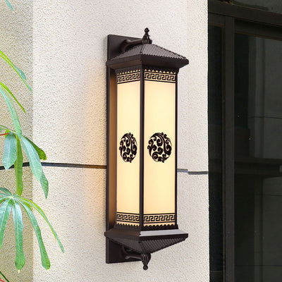 Traditional Chinese Waterproof ABS Aluminum Glass Rectangular Happiness Wealth Pattern LED Wall Sconce Lamp For Outdoor Patio