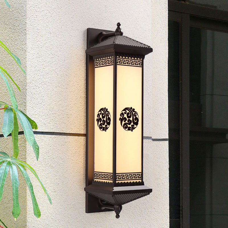 Traditional Chinese Waterproof ABS Aluminum Glass Rectangular Happiness Wealth Pattern LED Wall Sconce Lamp For Outdoor Patio