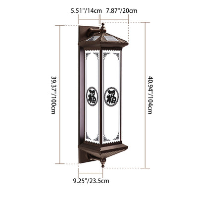 Traditional Chinese Waterproof ABS Aluminum Glass Rectangular Happiness Wealth Pattern LED Wall Sconce Lamp For Outdoor Patio