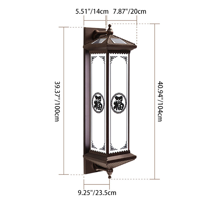 Traditional Chinese Waterproof ABS Aluminum Glass Rectangular Happiness Wealth Pattern LED Wall Sconce Lamp For Outdoor Patio