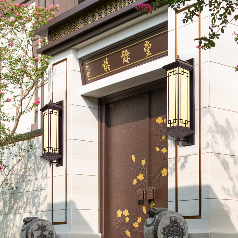 Traditional Chinese Waterproof ABS Aluminum Glass Rectangular Happiness Wealth Pattern LED Wall Sconce Lamp For Outdoor Patio