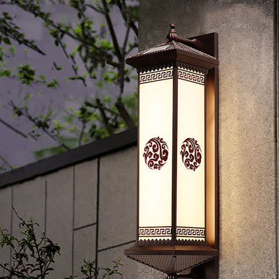 Traditional Chinese Solar Waterproof ABS Aluminum Glass Rectangular Happiness Wealth Pattern LED Wall Sconce Lamp For Outdoor Patio