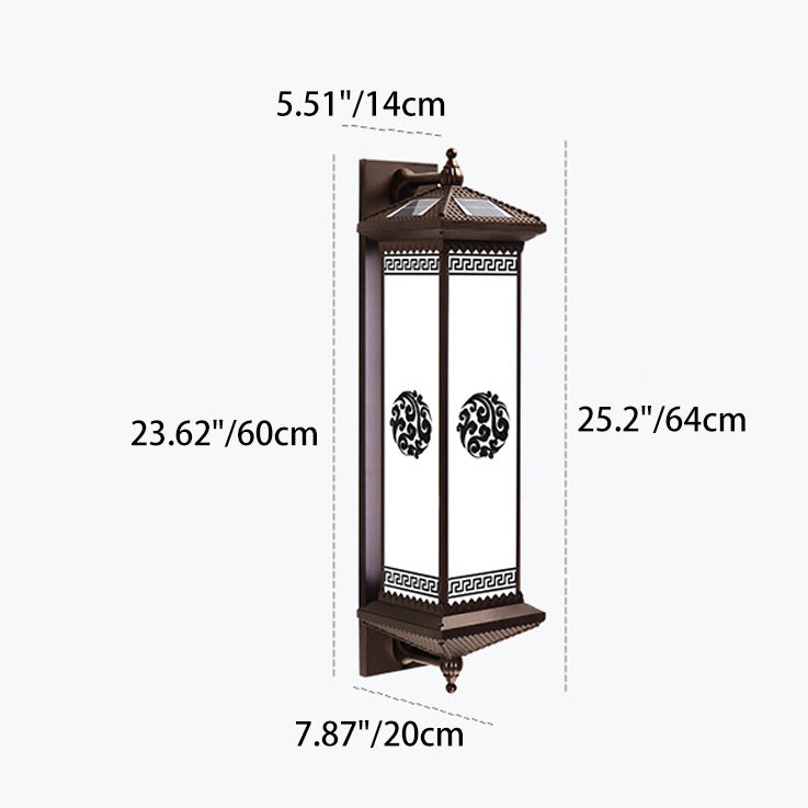 Traditional Chinese Solar Waterproof ABS Aluminum Glass Rectangular Happiness Wealth Pattern LED Wall Sconce Lamp For Outdoor Patio
