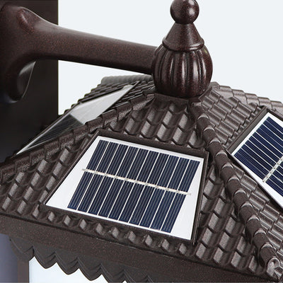 Traditional Chinese Solar Waterproof ABS Aluminum Glass Rectangular Happiness Wealth Pattern LED Wall Sconce Lamp For Outdoor Patio