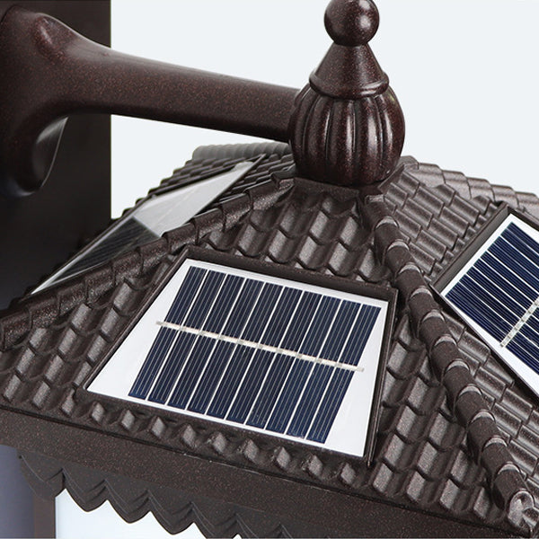 Traditional Chinese Solar Waterproof ABS Aluminum Glass Rectangular Happiness Wealth Pattern LED Wall Sconce Lamp For Outdoor Patio