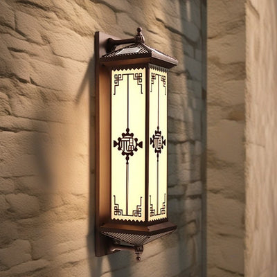 Traditional Chinese Solar Waterproof ABS Aluminum Glass Rectangular Happiness Wealth Pattern LED Wall Sconce Lamp For Outdoor Patio