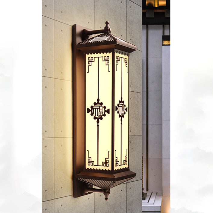 Traditional Chinese Waterproof ABS Aluminum Glass Rectangular Happiness Wealth Pattern LED Wall Sconce Lamp For Outdoor Patio