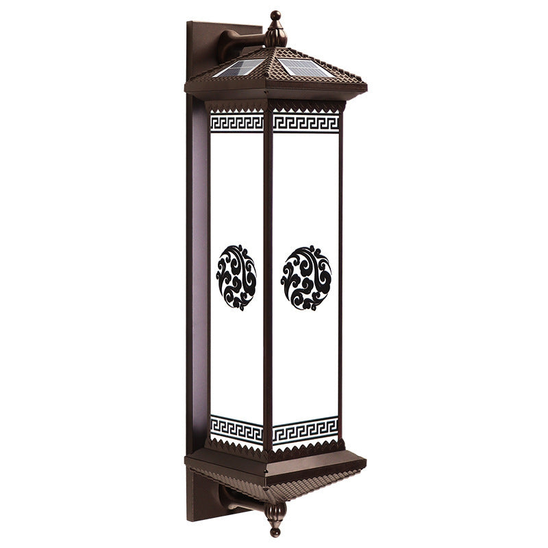 Traditional Chinese Solar Waterproof ABS Aluminum Glass Rectangular Happiness Wealth Pattern LED Wall Sconce Lamp For Outdoor Patio