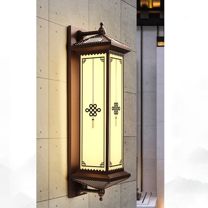 Traditional Chinese Waterproof ABS Aluminum Glass Rectangular Happiness Wealth Pattern LED Wall Sconce Lamp For Outdoor Patio