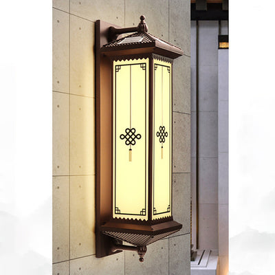 Traditional Chinese Waterproof ABS Aluminum Glass Rectangular Happiness Wealth Pattern LED Wall Sconce Lamp For Outdoor Patio