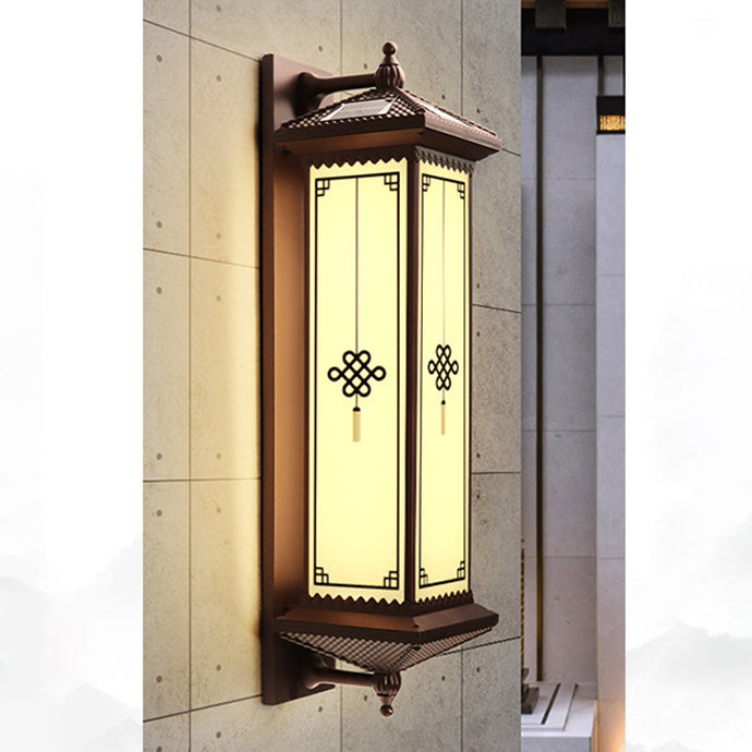 Traditional Chinese Waterproof ABS Aluminum Glass Rectangular Happiness Wealth Pattern LED Wall Sconce Lamp For Outdoor Patio
