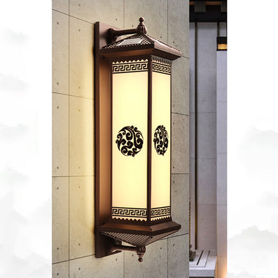 Traditional Chinese Waterproof ABS Aluminum Glass Rectangular Happiness Wealth Pattern LED Wall Sconce Lamp For Outdoor Patio