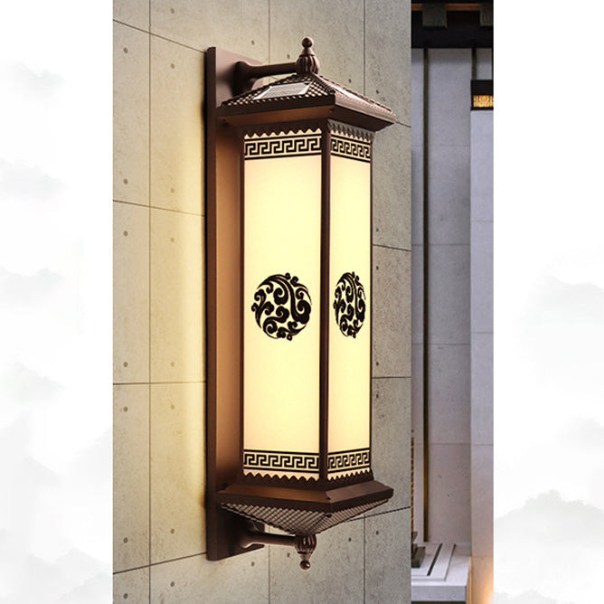 Traditional Chinese Waterproof ABS Aluminum Glass Rectangular Happiness Wealth Pattern LED Wall Sconce Lamp For Outdoor Patio