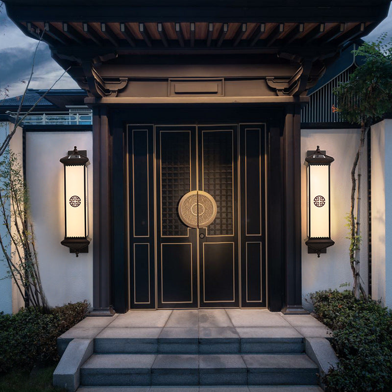 Traditional Chinese Solar Waterproof ABS Aluminum Glass Rectangular Happiness Wealth Pattern LED Wall Sconce Lamp For Outdoor Patio