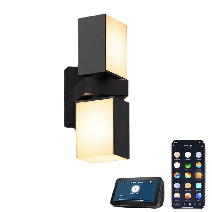 Modern Simplicité Étanche Aluminium Smart APP Contrôle Rotatif Rectangulaire LED Applique Murale Pour Patio Extérieur 