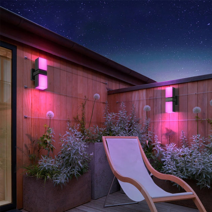Modern Simplicité Étanche Aluminium Smart APP Contrôle Rotatif Rectangulaire LED Applique Murale Pour Patio Extérieur 
