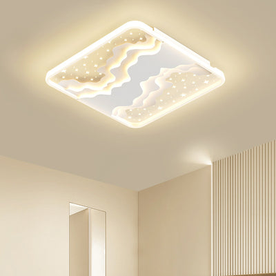Contemporary Nordic Iron Acrylic Starry Sky Ocean Round Square Rectangular LED Flush Mount Ceiling Light For Bedroom