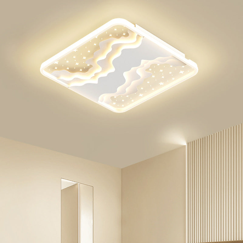 Contemporary Nordic Iron Acrylic Starry Sky Ocean Round Square Rectangular LED Flush Mount Ceiling Light For Bedroom