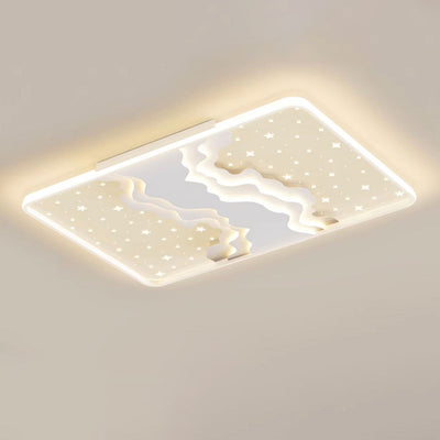 Contemporary Nordic Iron Acrylic Starry Sky Ocean Round Square Rectangular LED Flush Mount Ceiling Light For Bedroom