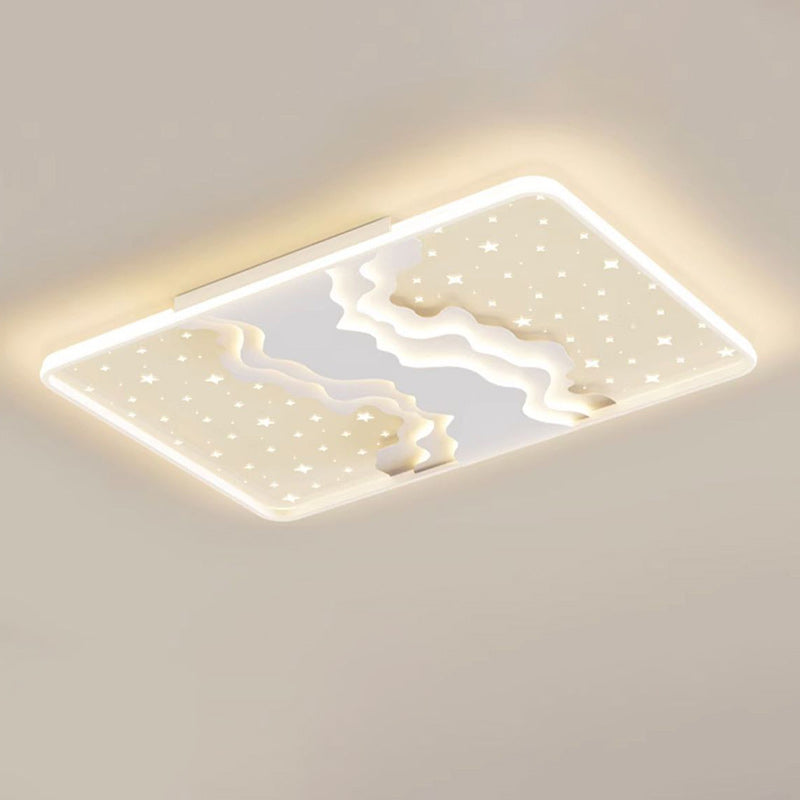 Contemporary Nordic Iron Acrylic Starry Sky Ocean Round Square Rectangular LED Flush Mount Ceiling Light For Bedroom