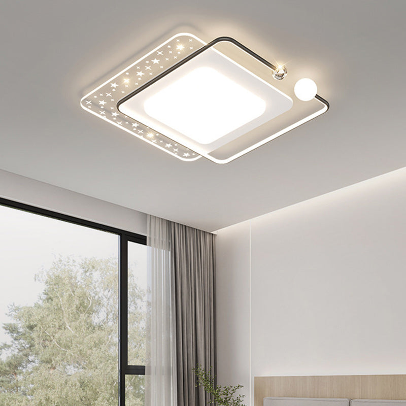 Contemporary Nordic Iron Acrylic Star Round Square Oval Moon Rectangular LED Flush Mount Ceiling Light For Living Room