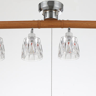 Contemporary Retro Aluminum Wood Acrylic Cylinder Zipper Foldable 4-Light Semi-Flush Mount Ceiling Light For Dining Room