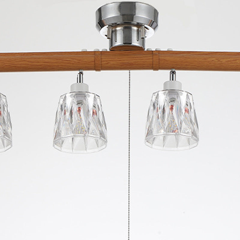 Contemporary Retro Aluminum Wood Acrylic Cylinder Zipper Foldable 4-Light Semi-Flush Mount Ceiling Light For Dining Room