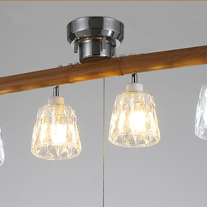 Contemporary Retro Aluminum Wood Acrylic Cylinder Zipper Foldable 4-Light Semi-Flush Mount Ceiling Light For Dining Room