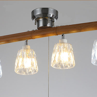 Contemporary Retro Aluminum Wood Acrylic Cylinder Zipper Foldable 4-Light Semi-Flush Mount Ceiling Light For Dining Room