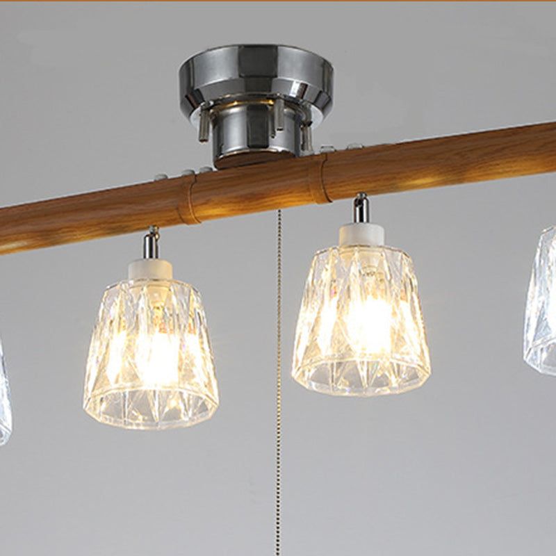 Contemporary Retro Aluminum Wood Acrylic Cylinder Zipper Foldable 4-Light Semi-Flush Mount Ceiling Light For Dining Room