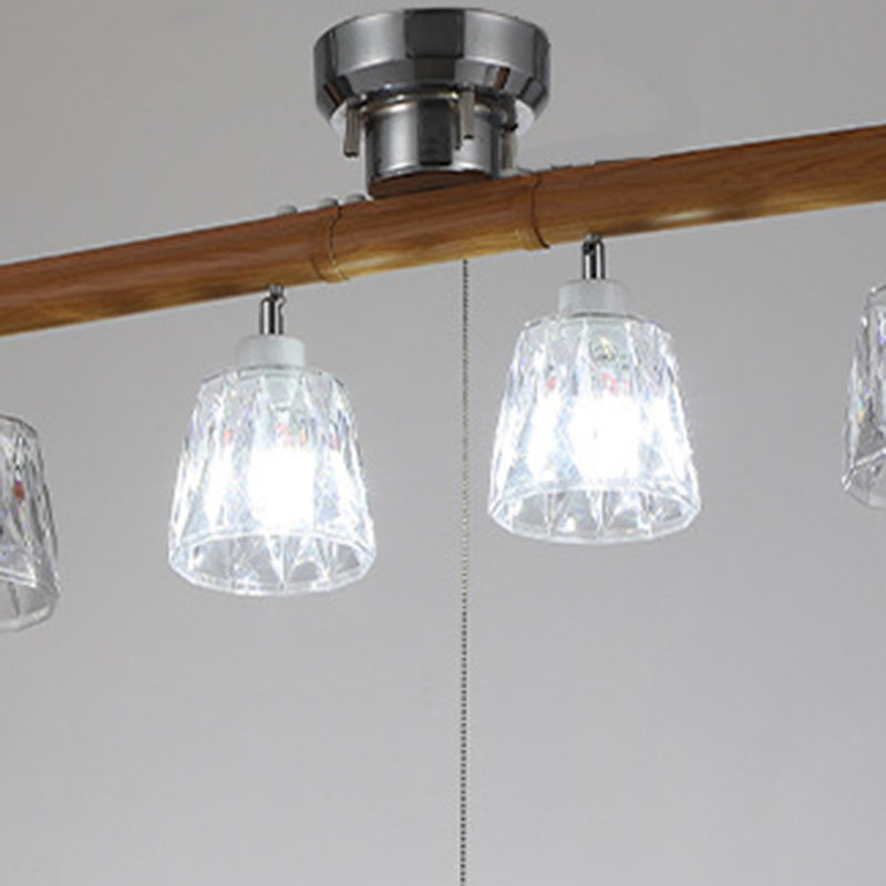 Contemporary Retro Aluminum Wood Acrylic Cylinder Zipper Foldable 4-Light Semi-Flush Mount Ceiling Light For Dining Room