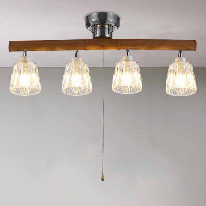 Contemporary Retro Aluminum Wood Acrylic Cylinder Zipper Foldable 4-Light Semi-Flush Mount Ceiling Light For Dining Room