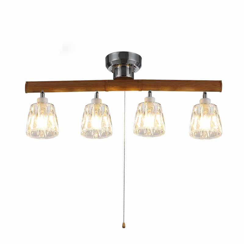Contemporary Retro Aluminum Wood Acrylic Cylinder Zipper Foldable 4-Light Semi-Flush Mount Ceiling Light For Dining Room